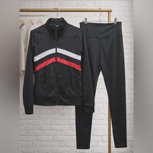 NWT Kimberly C Size Medium Black Jogger Set with Red and White Accents